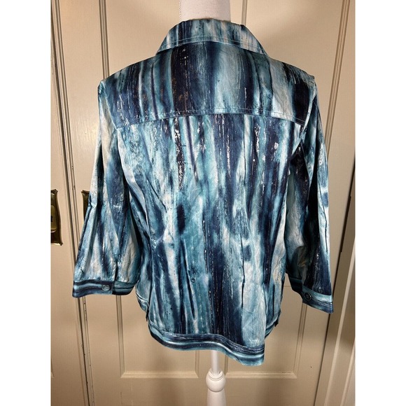 Chicos Women’s Metallic Blue White Splash Design Blazer Jacket Size XL - Picture 5 of 10